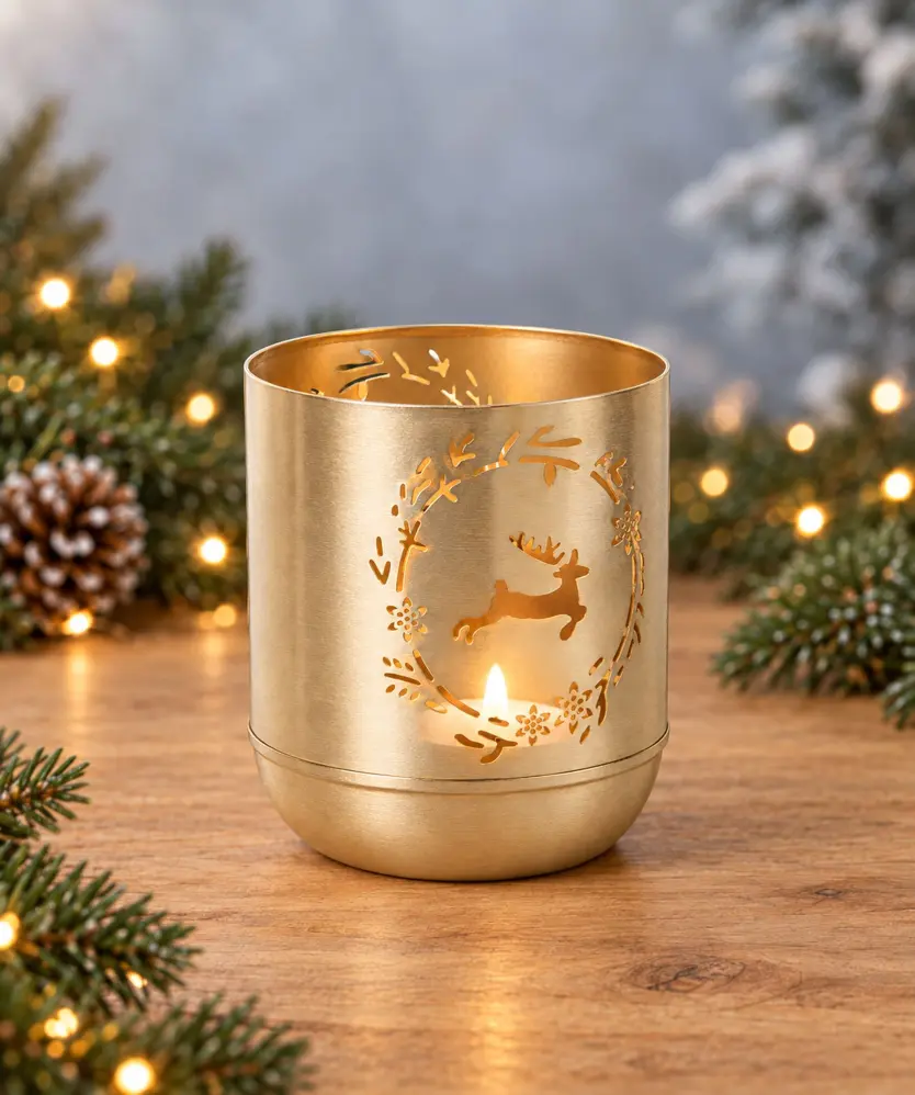 Metall-Teelichthalter Weihnachten, gold