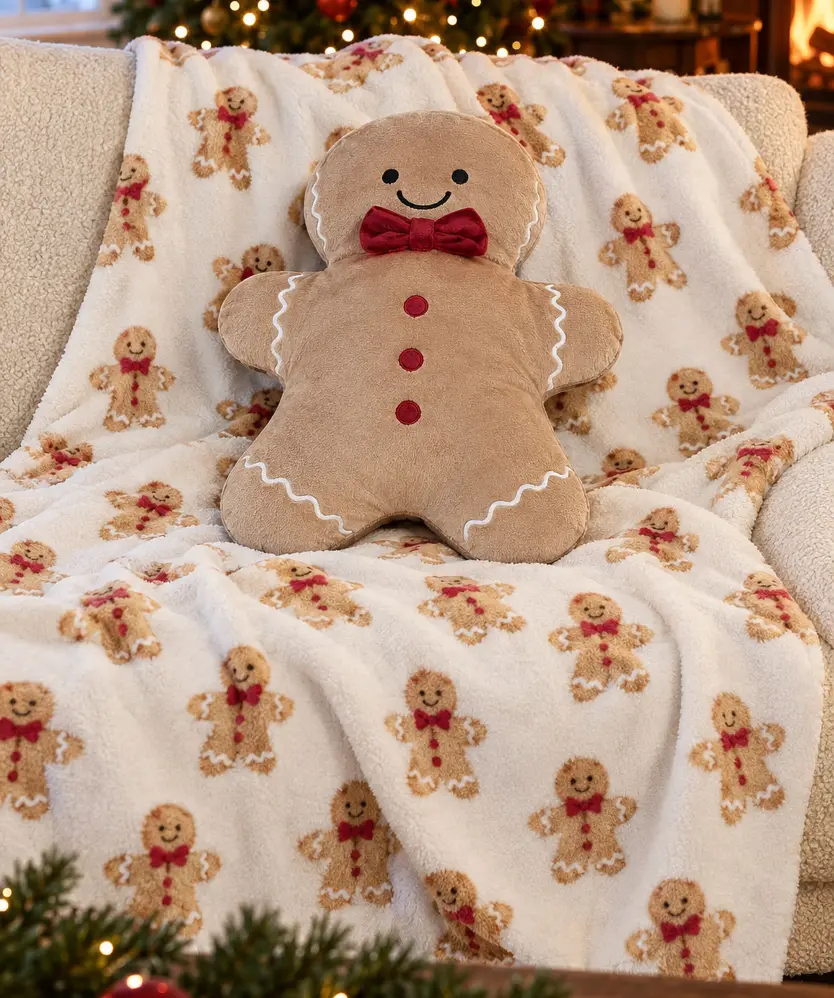 Kuscheldecke + Formkissen Weihnachten, offwhite bedruckt