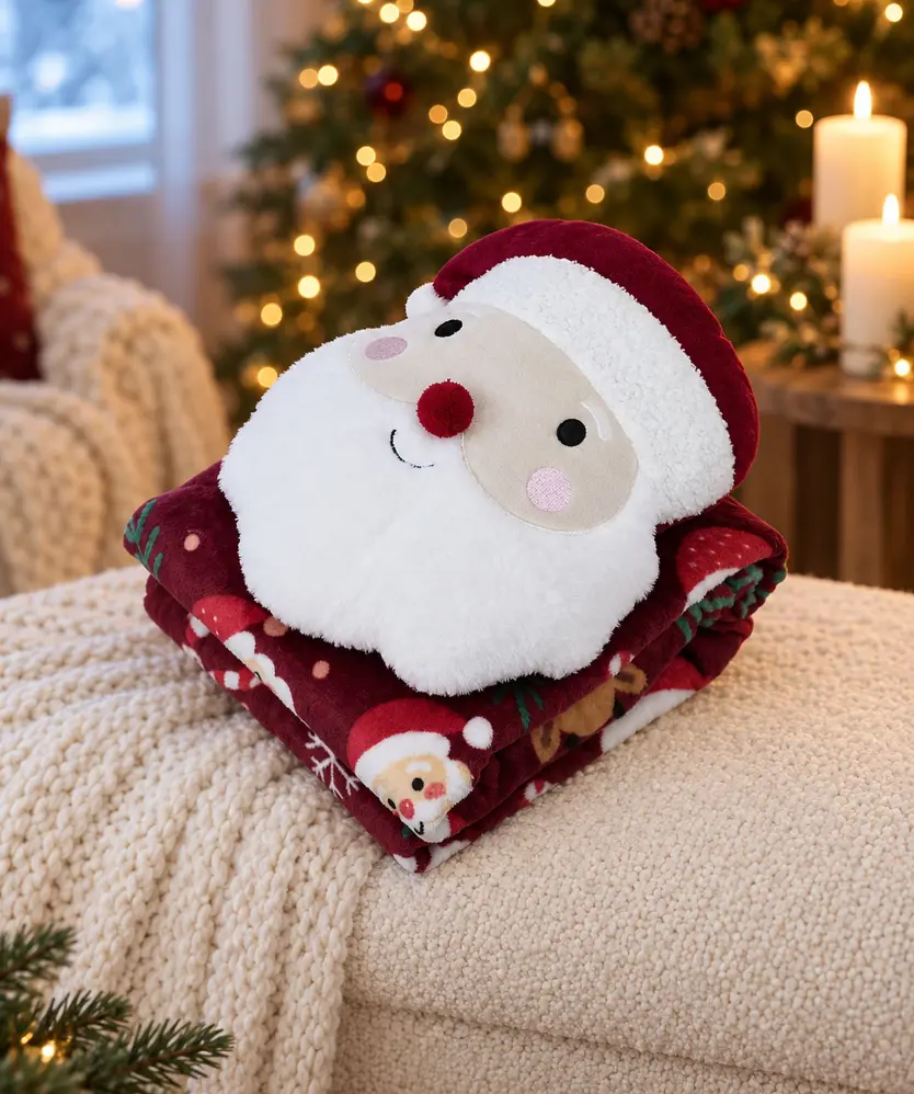 Kuscheldecke + Formkissen Weihnachten, rot