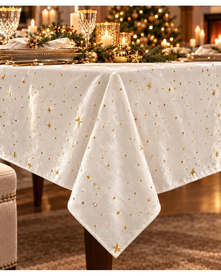 Samt-Tischdecke Weihnachten, offwhite