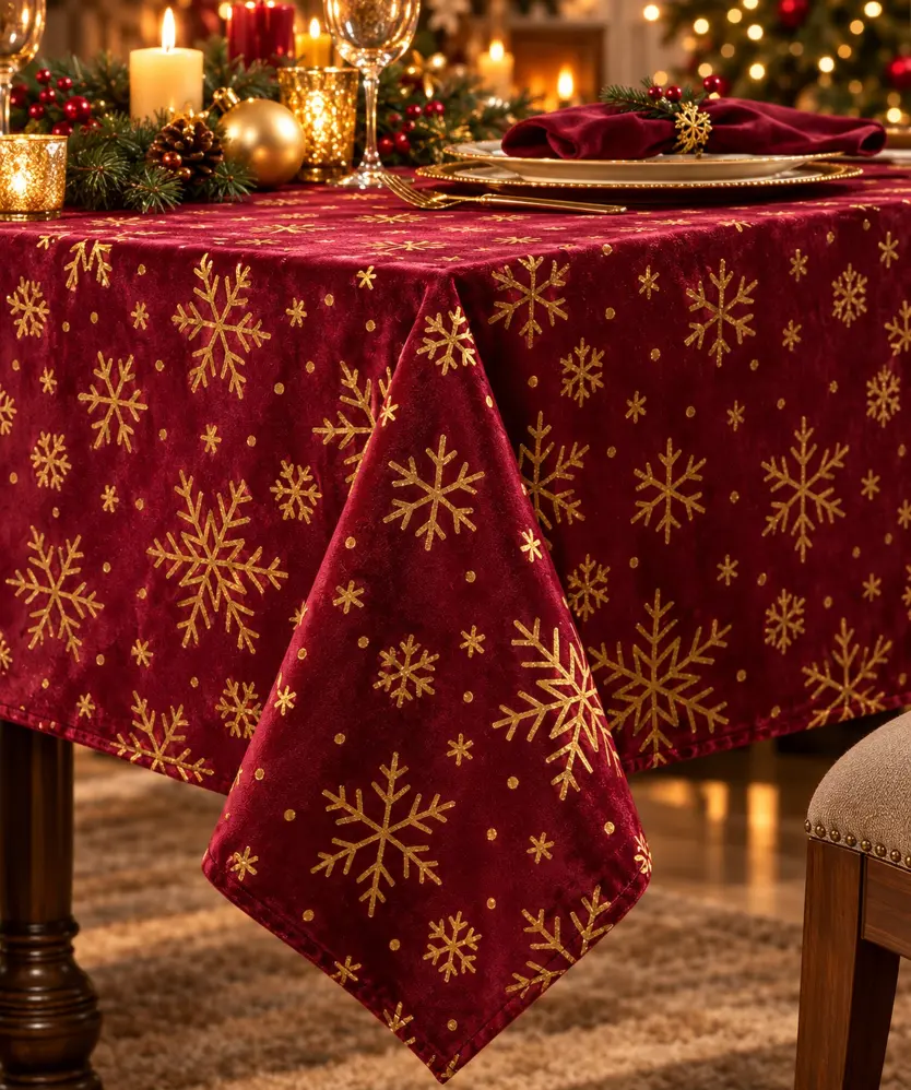 Samt-Tischdecke Weihnachten, dunkelrot