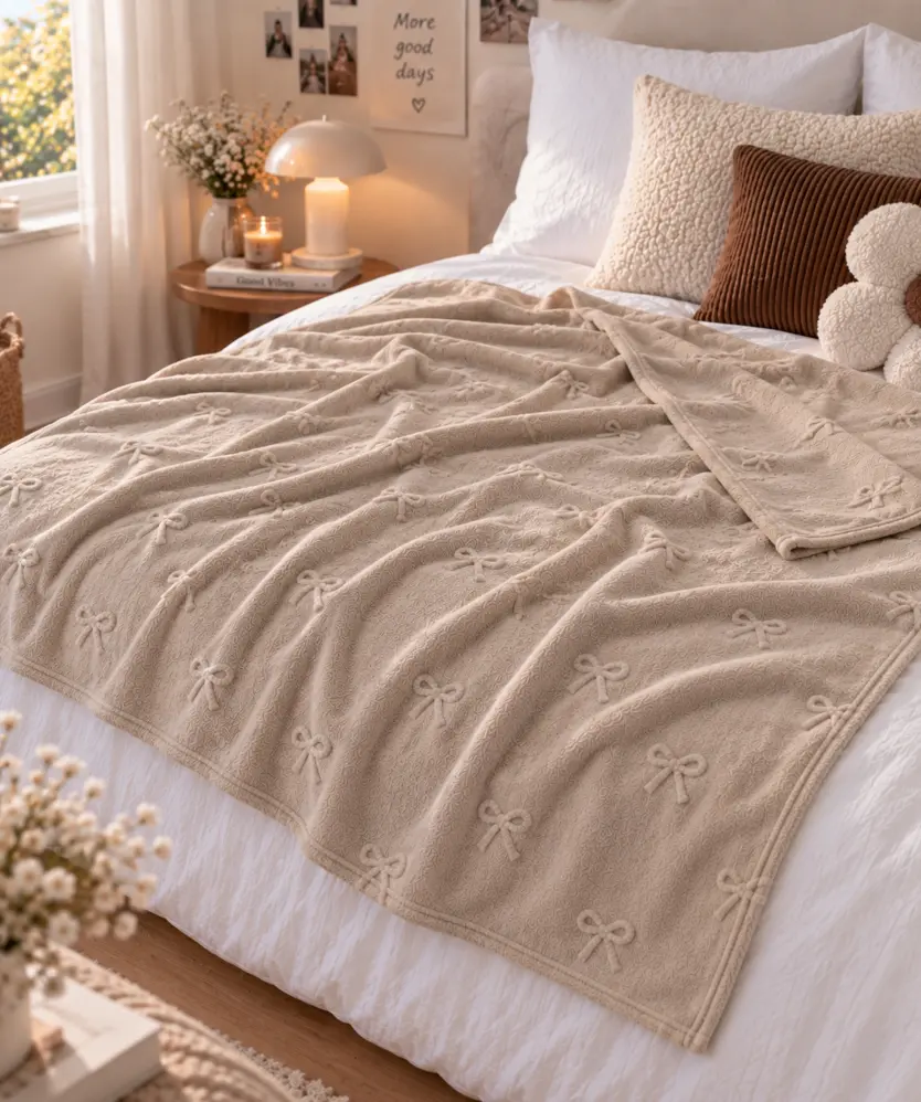 Sherpa-Wohndecke mit Schleifenmuster, Beige