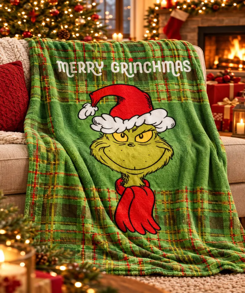 Kuscheldecke Weihnachten, grün, Grinch