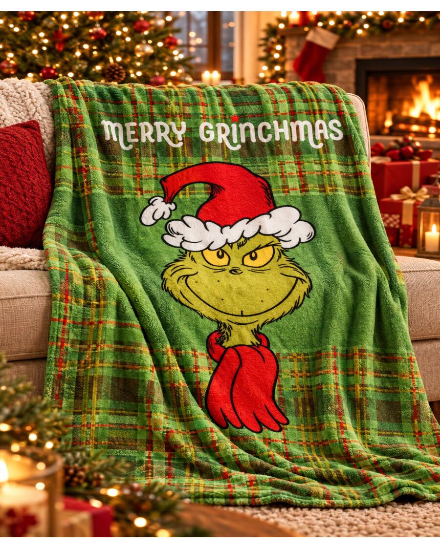 Kuscheldecke Weihnachten, grün, Grinch