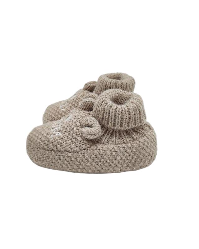 Chaussons bébé en tricot garçon, marron clair chiné (KiK Gestrickte Babyschuhe (hellbraun melange)) — KiK, produit allemand authentique au Maroc