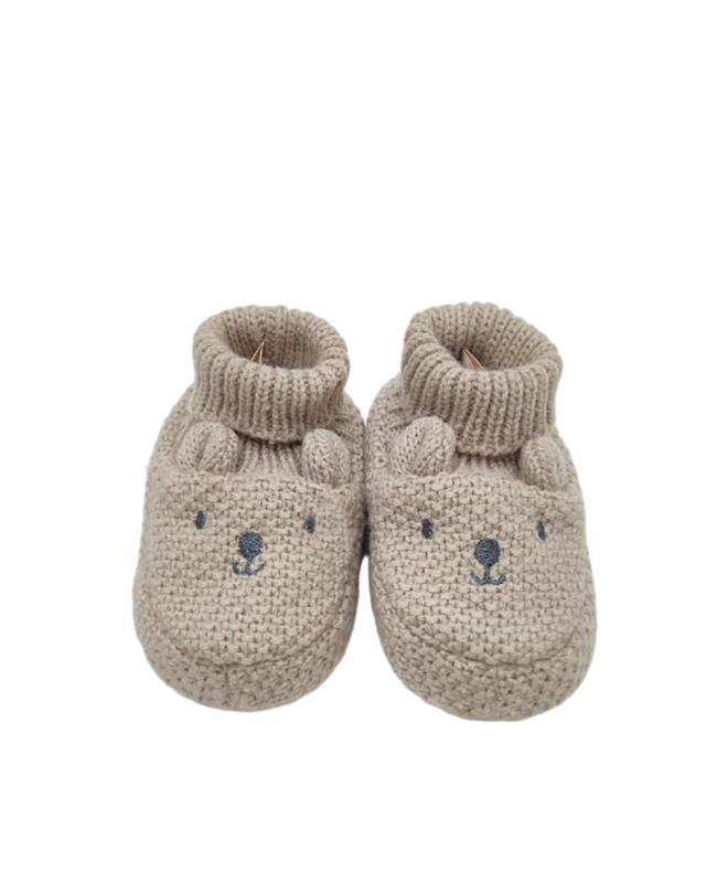 Chaussons bébé en tricot garçon, marron clair chiné (KiK Gestrickte Babyschuhe (hellbraun melange)) — KiK, produit allemand authentique au Maroc