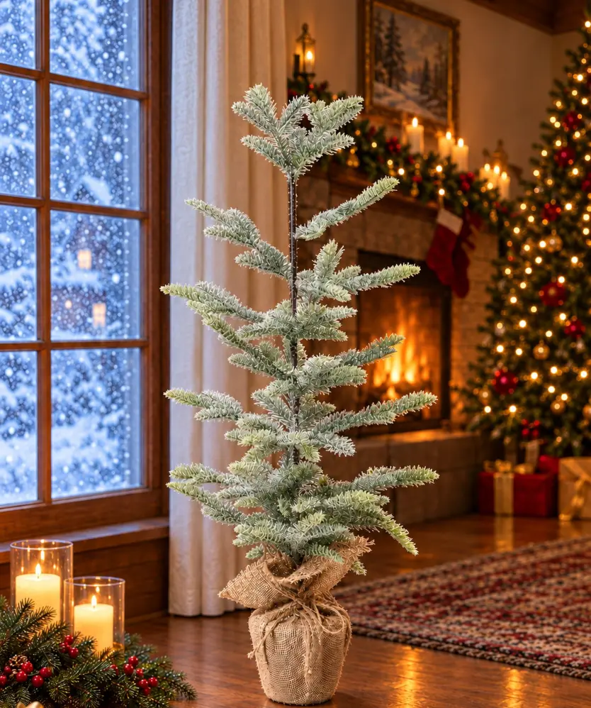 Kunsttanne Weihnachten, grün/weiß