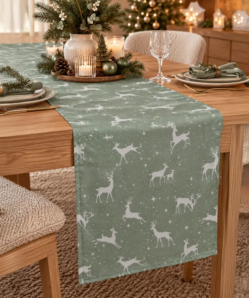 Tischläufer Weihnachten, grün bedruckt