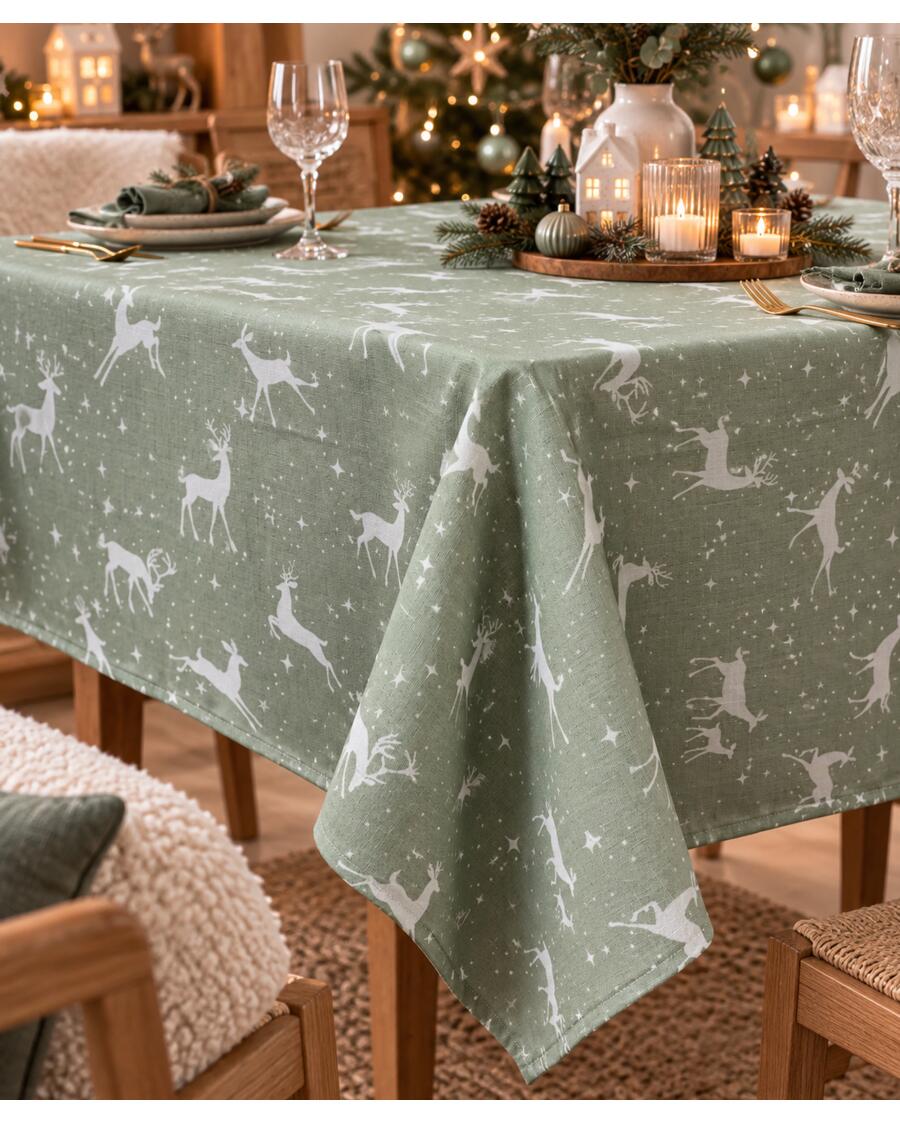 Tischdecke Weihnachten, grün bedruckt