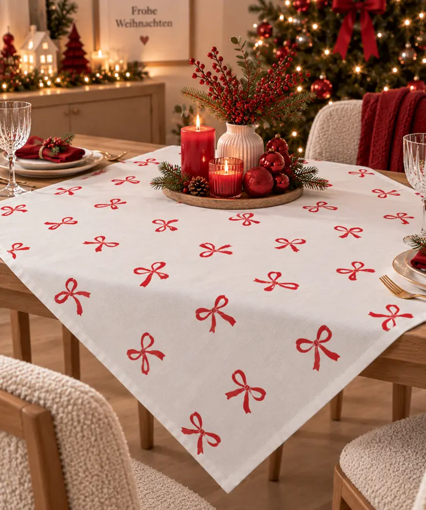 Mitteldecke Weihnachten, weiß bedruckt