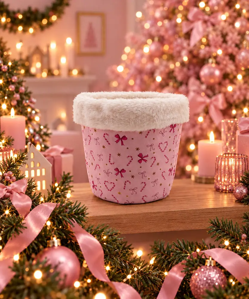 Aufbewahrungskorb Weihnachten, rosa bedruckt