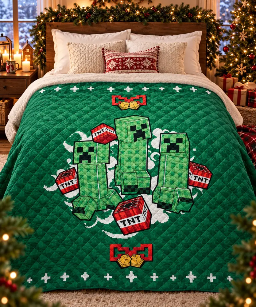 Tagesdecke Weihnachten, dunkelgrün, Minecraft
