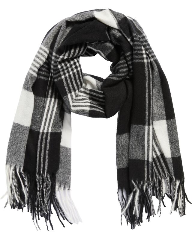 Écharpe à franges femme, noir/blanc — KiK, produit allemand authentique au Maroc