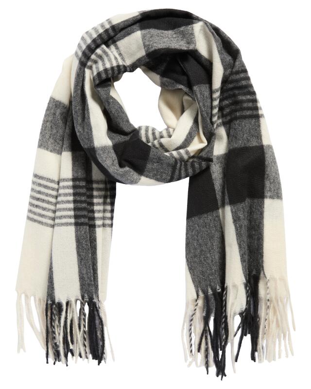 Écharpe à franges femme, blanc/noir — KiK, produit allemand authentique au Maroc