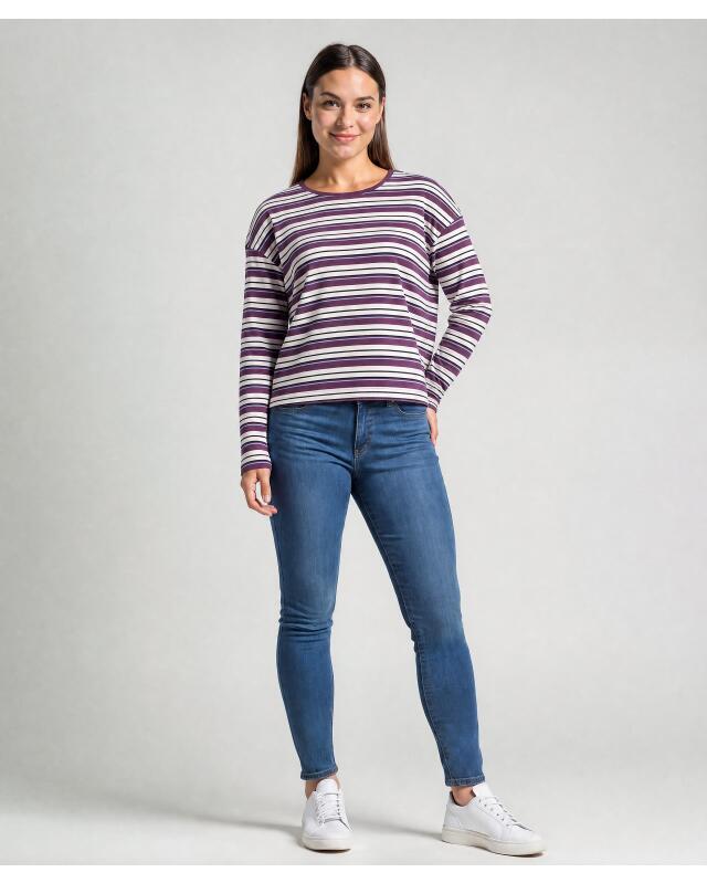 T-shirt manches longues oversize femme, rouge/blanc (KiK Langarmshirt Oversize (rot/weiß)) — KiK, produit allemand authentique au Maroc