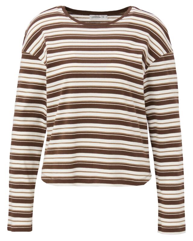 تيشيرت واسع بأكمام طويلة للنساء، بيج/أبيض (KiK Langarmshirt Oversize (beige/weiß)) — KiK, منتج ألماني أصلي في المغرب
