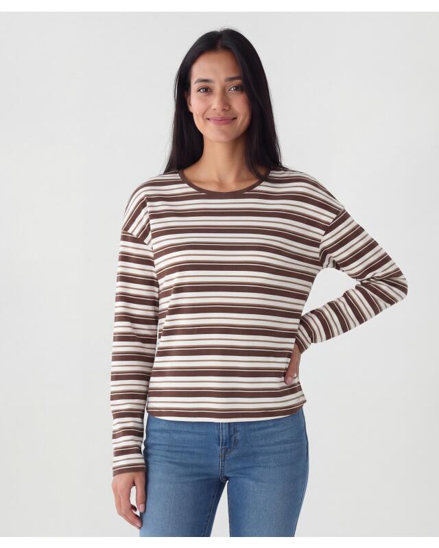 تيشيرت واسع بأكمام طويلة للنساء، بيج/أبيض (KiK Langarmshirt Oversize (beige/weiß)) — KiK, منتج ألماني أصلي في المغرب