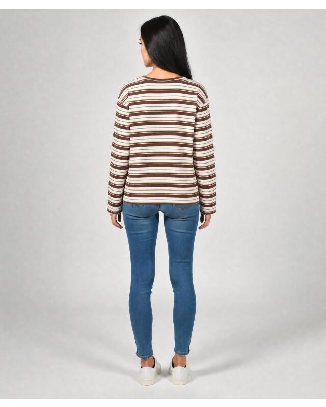 تيشيرت واسع بأكمام طويلة للنساء، بيج/أبيض (KiK Langarmshirt Oversize (beige/weiß)) — KiK, منتج ألماني أصلي في المغرب