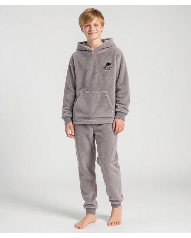 Pyjama à haut à capuche garçon, gris clair (KiK Pyjama mit Kapuzenoberteil (hellgrau)) — KiK, produit allemand authentique au Maroc