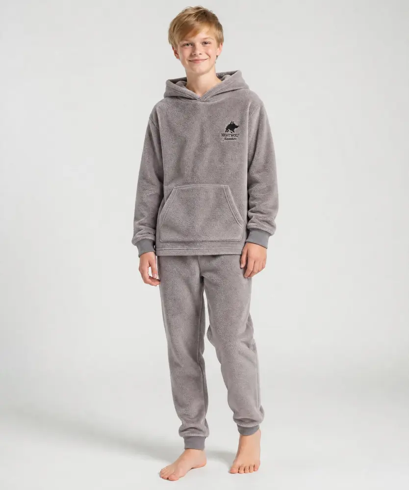 Pyjama mit Kapuzenoberteil für Jungen, hellgrau