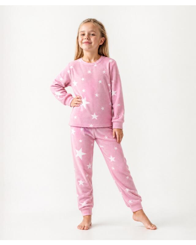 Pyjama moelleux à motif étoiles fille, rose (KiK Flauschiger Pyjama mit Sternenmuster (rosa)) — KiK, produit allemand authentique au Maroc