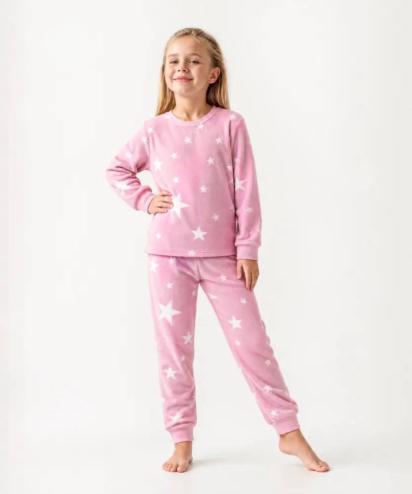 Flauschiger Pyjama mit Sternenmuster für Mädchen, rosa