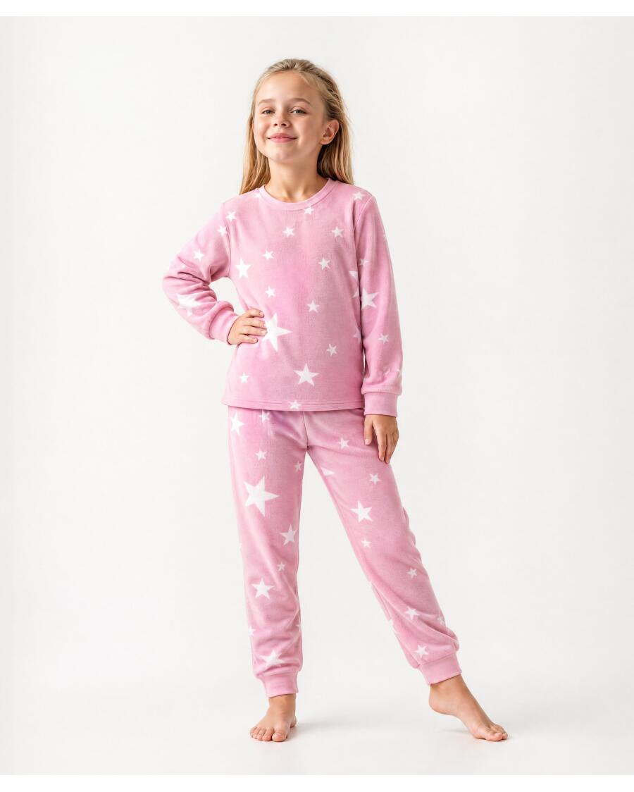 Flauschiger Pyjama mit Sternenmuster für Mädchen, rosa