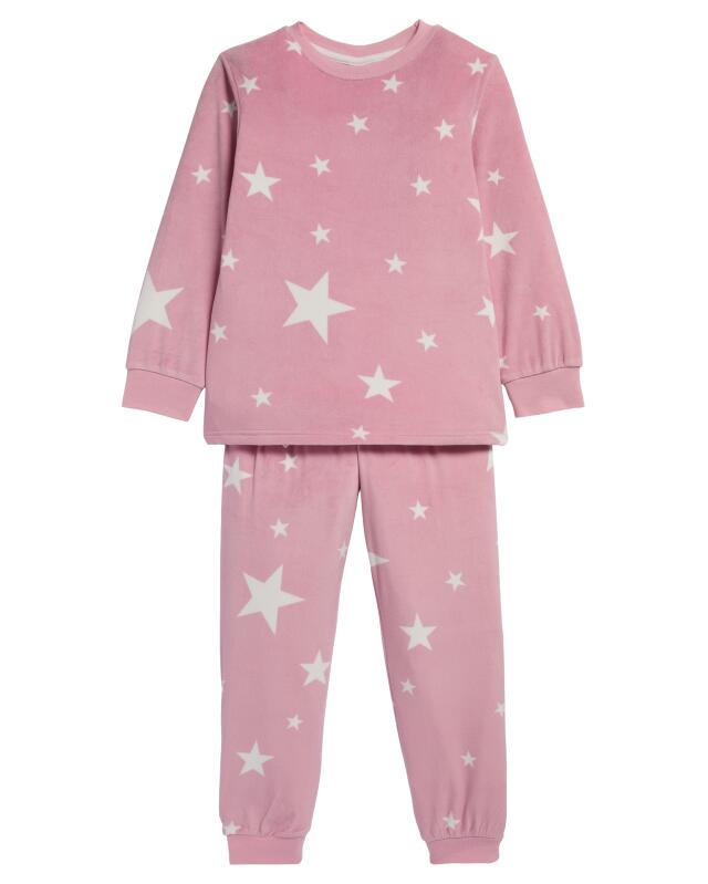 Pyjama moelleux à motif étoiles fille, rose (KiK Flauschiger Pyjama mit Sternenmuster (rosa)) — KiK, produit allemand authentique au Maroc