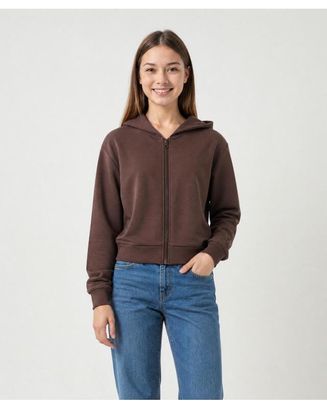 Veste sweat zippée de sport fille, marron (KiK Braune Sport-Sweatjacke (braun)) — KiK, produit allemand authentique au Maroc