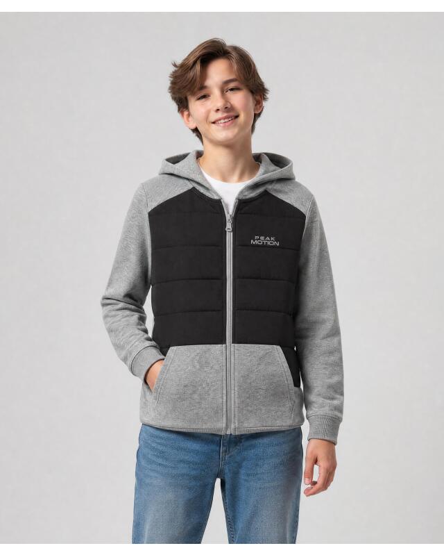 Veste sweat zippée de sport à capuche garçon, gris chiné (KiK Sport-Sweatjacke mit Kapuze (grau melange)) — KiK, produit allemand authentique au Maroc