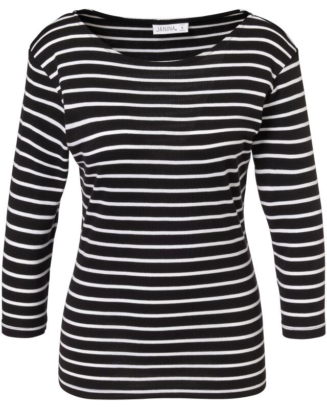 Top with 3/4 sleeves for women, black/white (KiK Shirt mit 3/4-Ärmeln (schwarz/weiß)) — KiK, authentic German product in Morocco