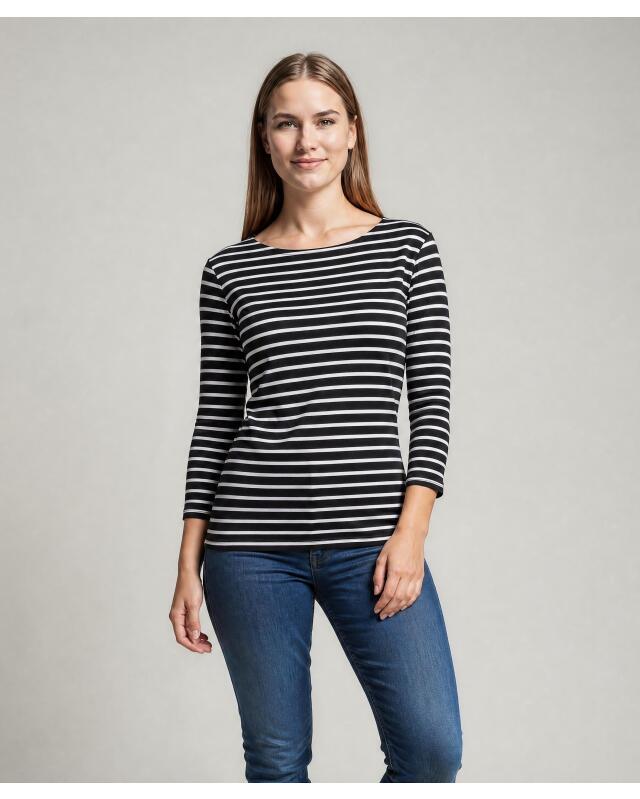 Top with 3/4 sleeves for women, black/white (KiK Shirt mit 3/4-Ärmeln (schwarz/weiß)) — KiK, authentic German product in Morocco