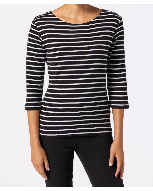 Top with 3/4 sleeves for women, black/white (KiK Shirt mit 3/4-Ärmeln (schwarz/weiß)) — KiK, authentic German product in Morocco