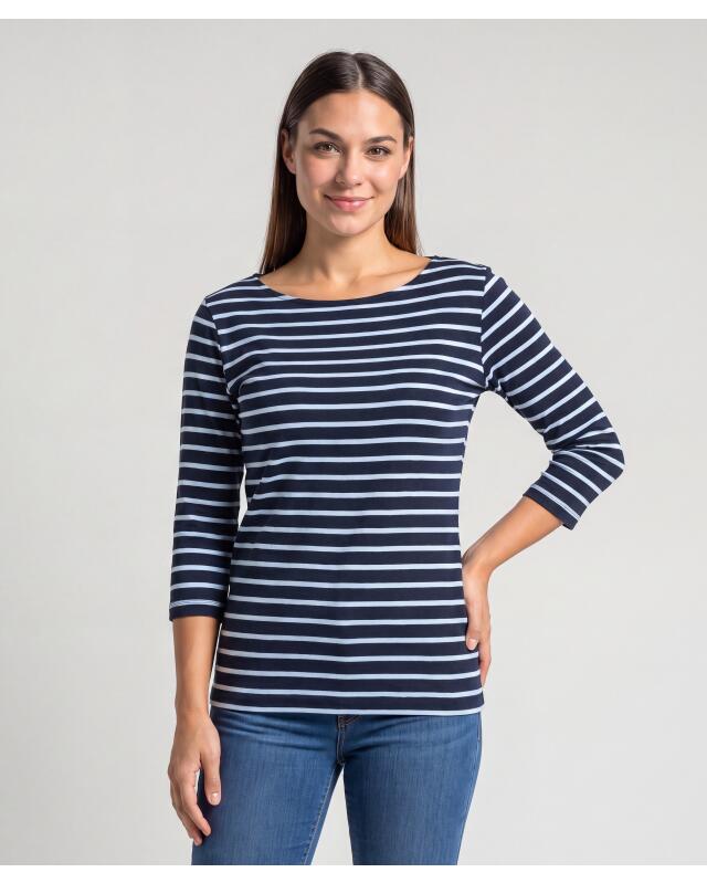 T-shirt à manches 3/4 femme, bleu marine/bleu clair (KiK Shirt mit 3/4-Ärmeln (dunkelblau/hellblau)) — KiK, produit allemand authentique au Maroc