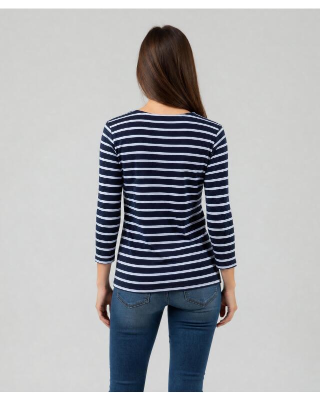 T-shirt à manches 3/4 femme, bleu marine/bleu clair (KiK Shirt mit 3/4-Ärmeln (dunkelblau/hellblau)) — KiK, produit allemand authentique au Maroc