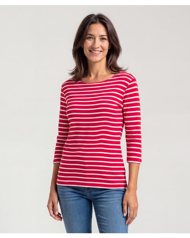 تيشيرت بأكمام 3/4 للنساء، أحمر/أبيض (KiK Shirt mit 3/4-Ärmeln (rot/weiß)) — KiK, منتج ألماني أصلي في المغرب
