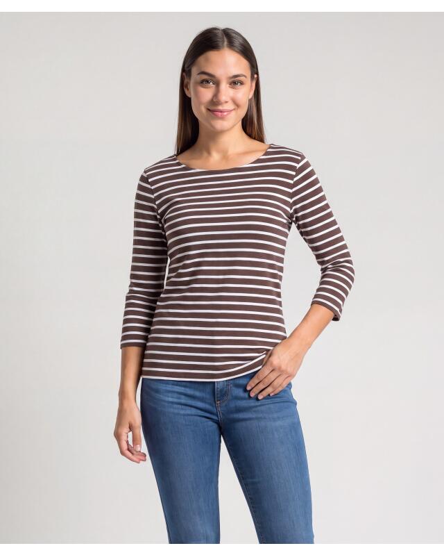 تيشيرت بأكمام 3/4 للنساء، بني/أبيض (KiK Shirt mit 3/4-Ärmeln (braun/weiß)) — KiK, منتج ألماني أصلي في المغرب