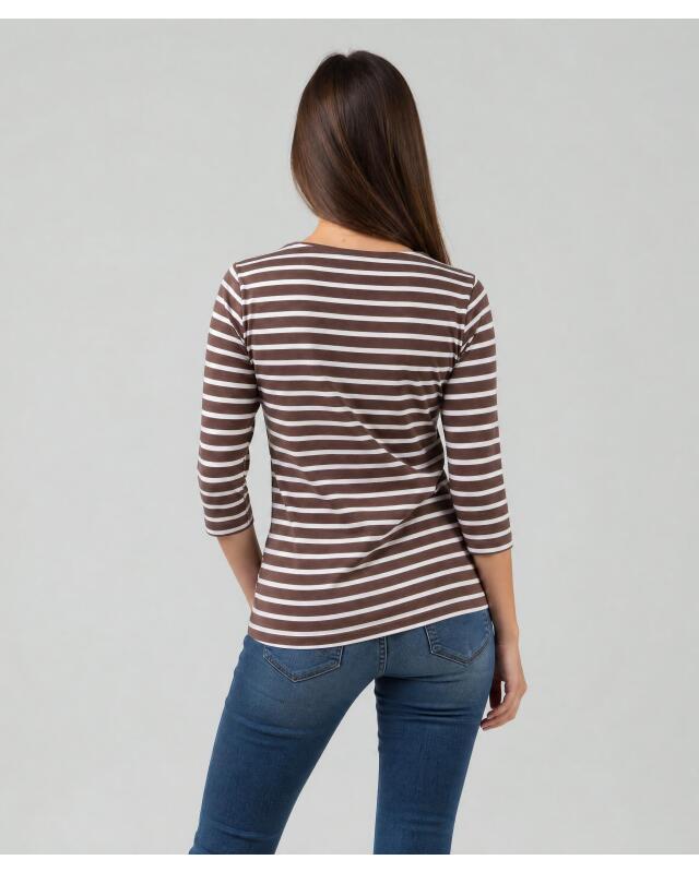 تيشيرت بأكمام 3/4 للنساء، بني/أبيض (KiK Shirt mit 3/4-Ärmeln (braun/weiß)) — KiK, منتج ألماني أصلي في المغرب