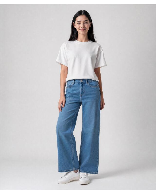 Jean à jambes larges fille, bleu jean — KiK, produit allemand authentique au Maroc