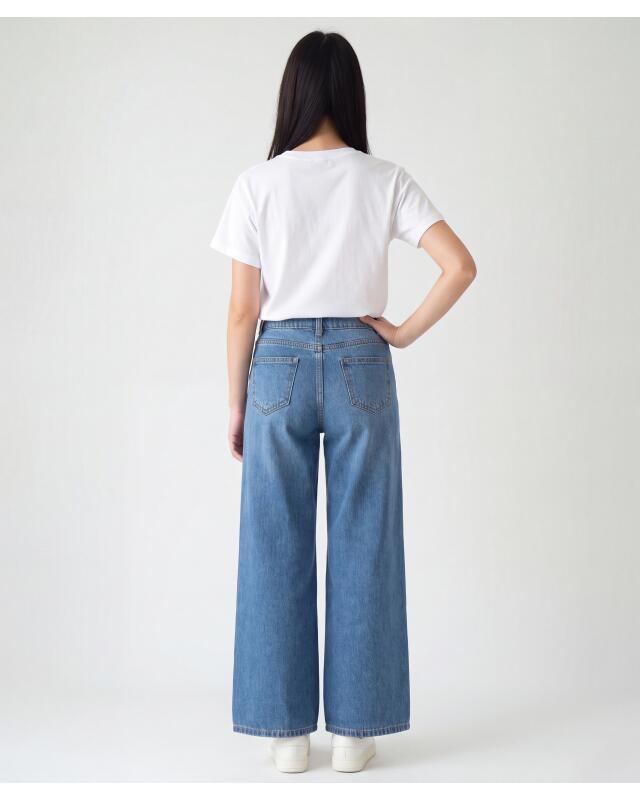 Jean à jambes larges fille, bleu jean (KiK Jeans mit weitem Bein (jeansblau)) — KiK, produit allemand authentique au Maroc
