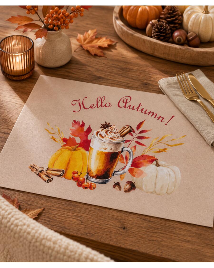 Platzsets mit Herbstmotiv, gelb/beige
