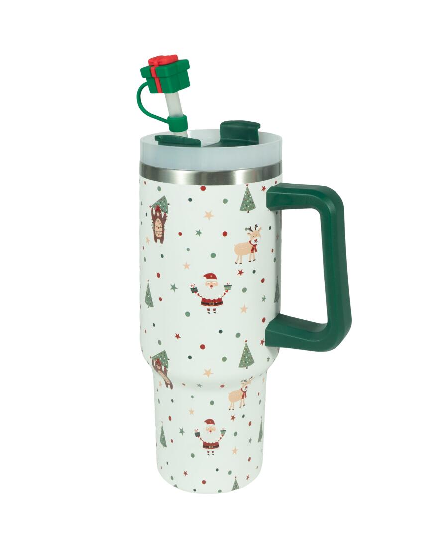 Thermobecher Weihnachten, weiß gemustert