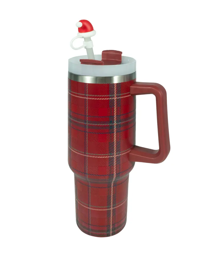 Thermobecher Weihnachten, rot gemustert