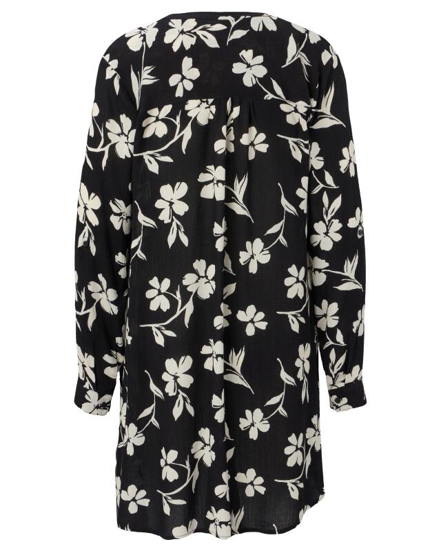 Floral longline blouse for women, black printed (KiK Longbluse mit Blumen (schwarz bedruckt)) — KiK, authentic German product in Morocco