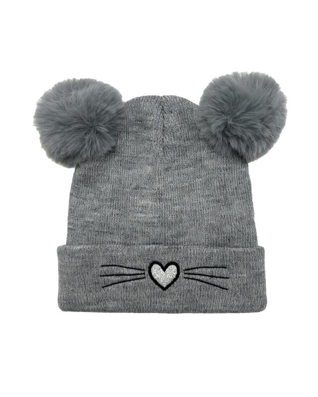 Bonnet à pompon fille, gris clair — KiK, produit allemand authentique au Maroc