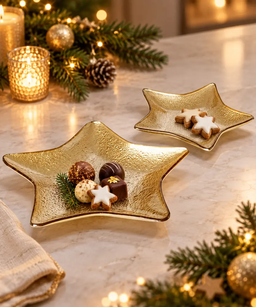 Glasteller in Sternform, gold