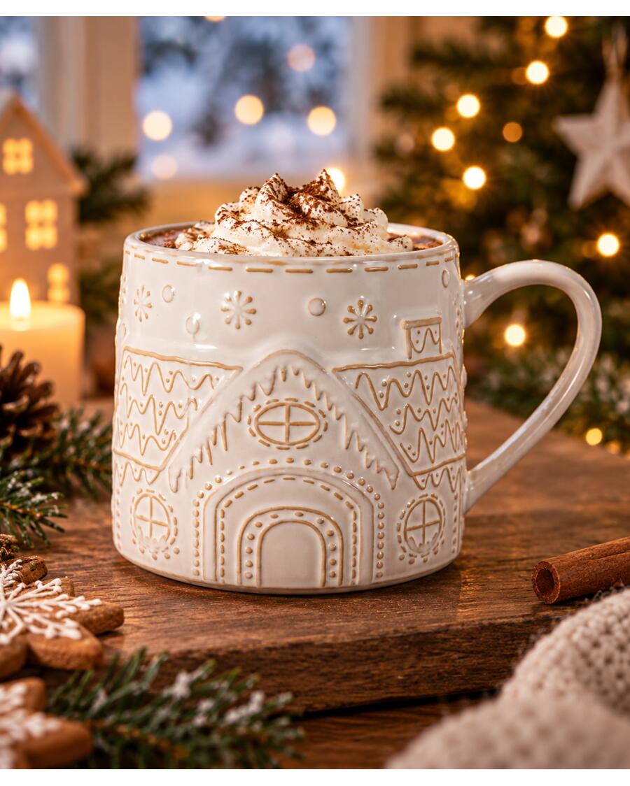 Tasse Weihnachten, weiß/hellbraun