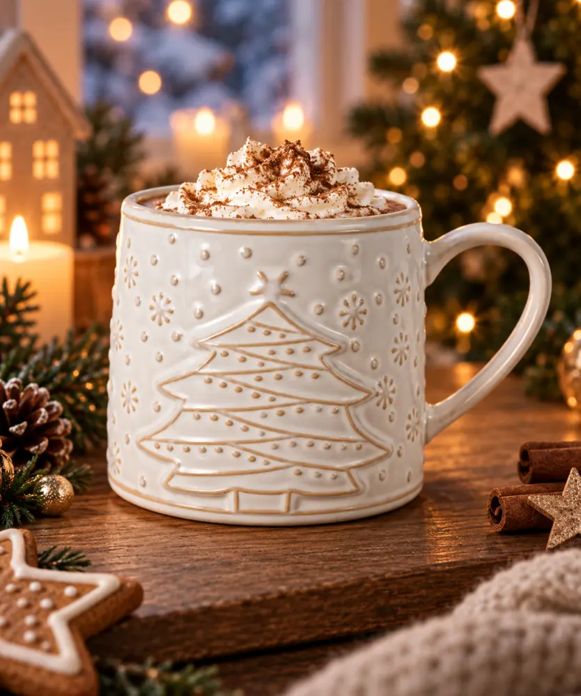 Tasse Weihnachten, weiß/hellbraun