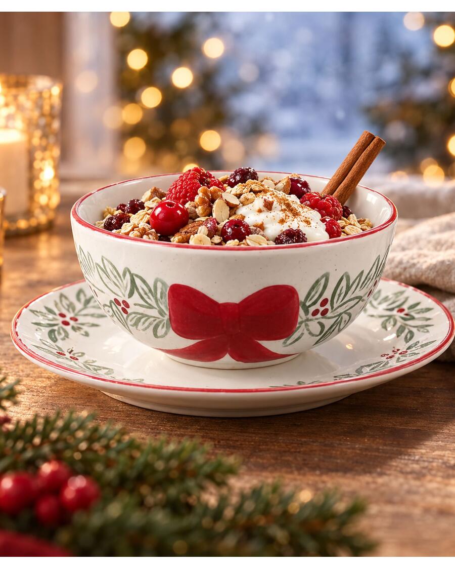 Müslischale + Dessertteller Weihnachten, rot/weiß