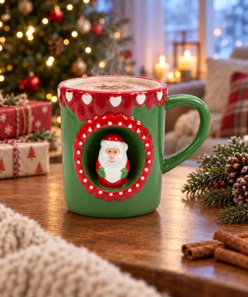 Weihnachtstasse mit 3D-Figur, rot